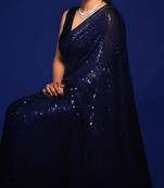 BLUSH BLUE THREAD AND MULTIPLE SEQUINS EMBROIDERED GEORGETTE DESIGNER SAREE