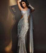 Grey Georgette Sequin Work Bollywood Style Saree