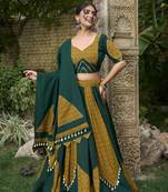green Pure Cotton Chaniya Choli with Cowrie Lace Accents