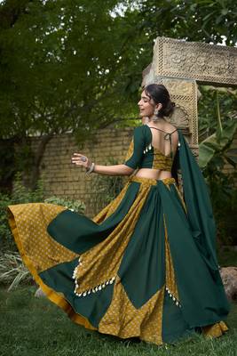 green Pure Cotton Chaniya Choli with Cowrie Lace Accents 3