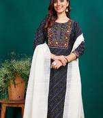  Women's Rayon Blend Floral Straight Printed Kurta Pant With Dupatta | kurta sets for woman