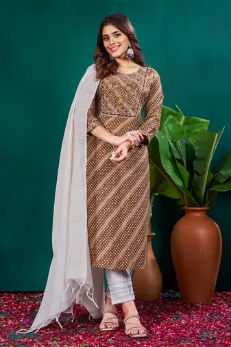  Women's Rayon Blend Floral Straight Printed Kurta Pant With Dupatta | kurta sets for woman
