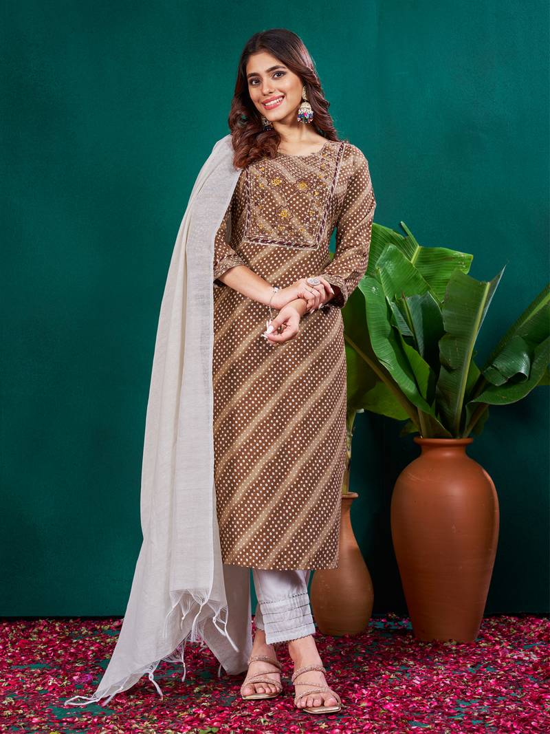 Women's Rayon Blend Floral Straight Printed Kurta Pant With Dupatta | kurta sets for woman