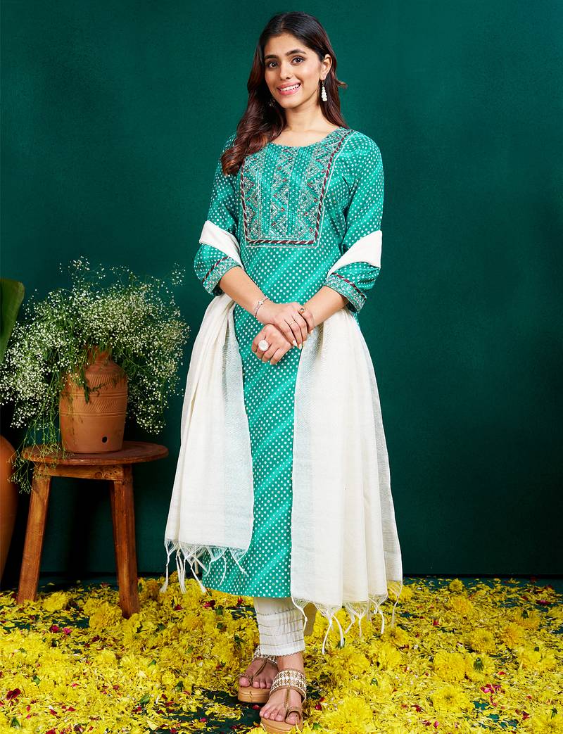 Women's Rayon Blend Floral Straight Printed Kurta Pant With Dupatta | kurta sets for woman