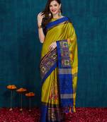 olive cotton silk kutchi work saree with unstitched blouse