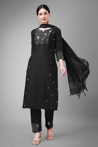  Women's Cotton Blend Floral Straight Printed Kurta Pant With Dupatta | kurta sets for woman