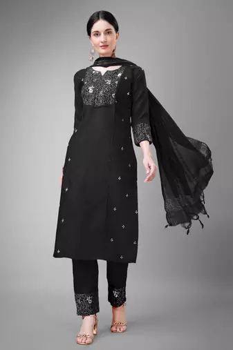  Women's Cotton Blend Floral Straight Printed Kurta Pant With Dupatta | kurta sets for woman
