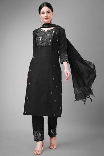  Women's Cotton Blend Floral Straight Printed Kurta Pant With Dupatta | kurta sets for woman