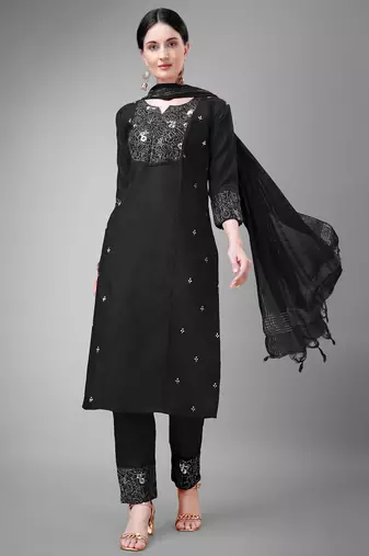  Women's Cotton Blend Floral Straight Printed Kurta Pant With Dupatta | kurta sets for woman