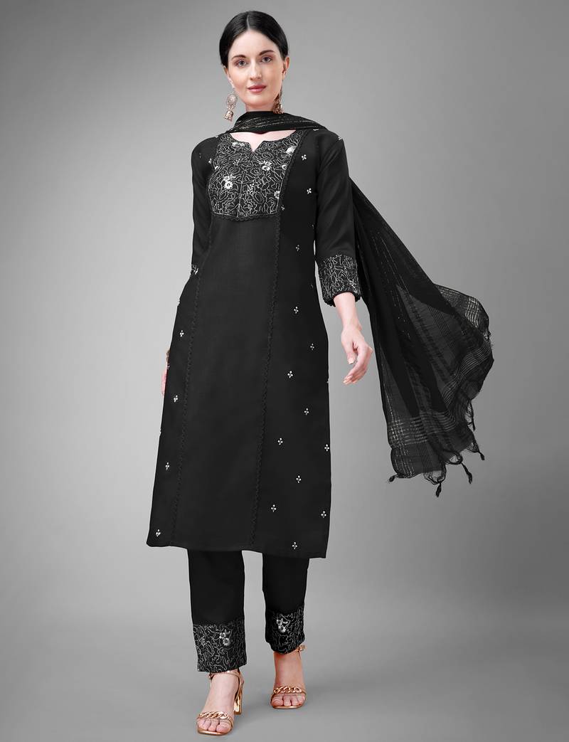  Women's Cotton Blend Floral Straight Printed Kurta Pant With Dupatta | kurta sets for woman