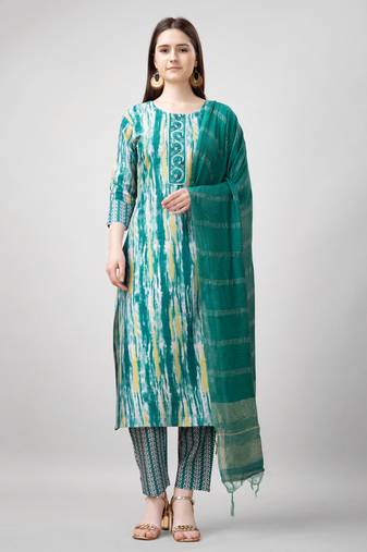  Women's Rayon Blend Floral Straight Printed Kurta Pant With Dupatta | kurta sets for woman