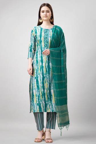  Women's Rayon Blend Floral Straight Printed Kurta Pant With Dupatta | kurta sets for woman