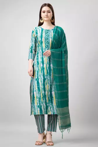  Women's Rayon Blend Floral Straight Printed Kurta Pant With Dupatta | kurta sets for woman