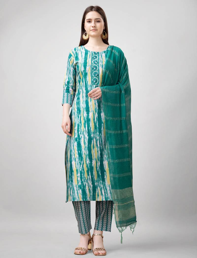  Women's Rayon Blend Floral Straight Printed Kurta Pant With Dupatta | kurta sets for woman