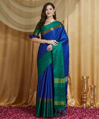 Riva enterprise women's cotton silk solid print saree with blouse 1