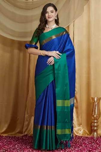Riva enterprise women's cotton silk solid print saree with blouse