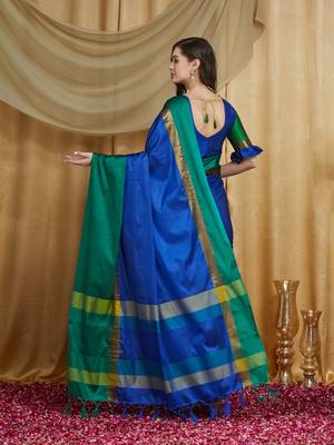 Riva enterprise women's cotton silk solid print saree with blouse 2