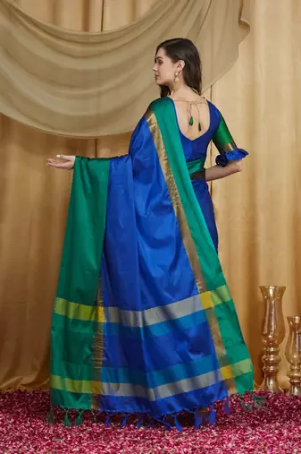 Riva enterprise women's cotton silk solid print saree with blouse