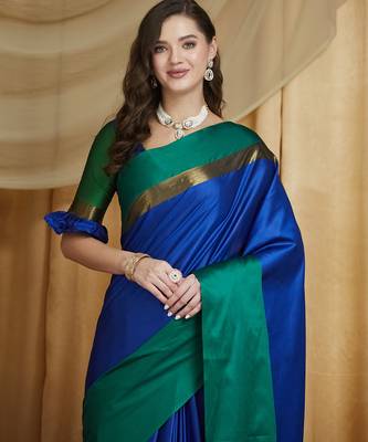 Riva enterprise women's cotton silk solid print saree with blouse 3