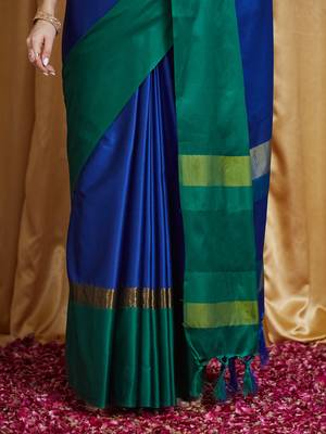 Riva enterprise women's cotton silk solid print saree with blouse 4