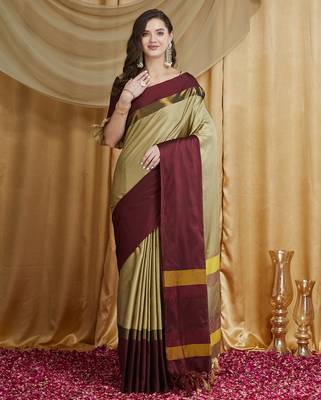Riva enterprise women's cotton silk solid print saree with blouse 1