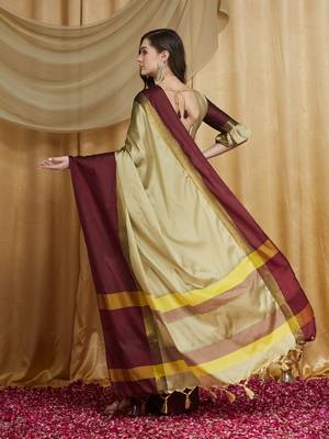 Riva enterprise women's cotton silk solid print saree with blouse 2