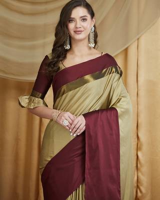 Riva enterprise women's cotton silk solid print saree with blouse 3
