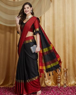 Riva enterprise women's cotton silk solid print saree with blouse 1