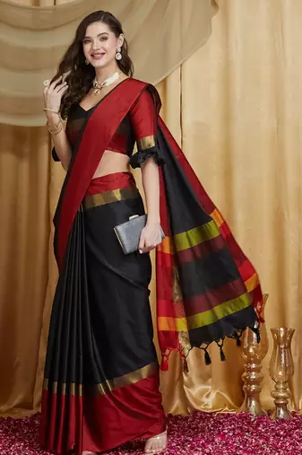Riva enterprise women's cotton silk solid print saree with blouse