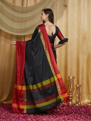 Riva enterprise women's cotton silk solid print saree with blouse 2