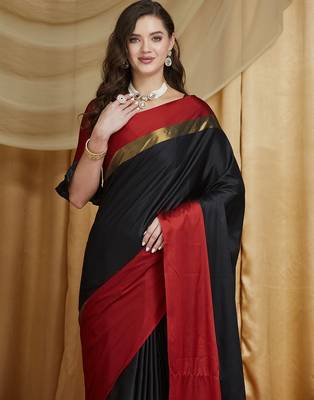 Riva enterprise women's cotton silk solid print saree with blouse 3