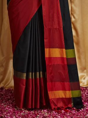 Riva enterprise women's cotton silk solid print saree with blouse 4
