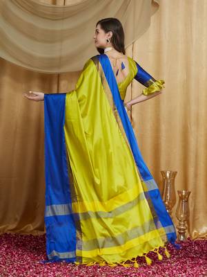 Riva enterprise women's cotton silk solid print saree with blouse 2