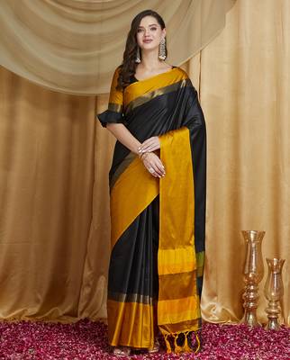 Riva enterprise women's cotton silk solid print saree with blouse 1