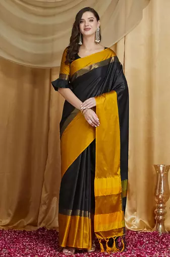 Riva enterprise women's cotton silk solid print saree with blouse