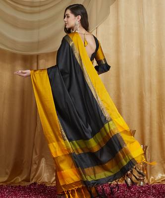 Riva enterprise women's cotton silk solid print saree with blouse 2