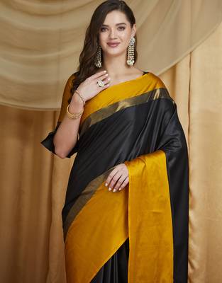 Riva enterprise women's cotton silk solid print saree with blouse 3