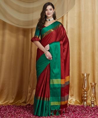 Riva enterprise women's cotton silk solid print saree with blouse 1