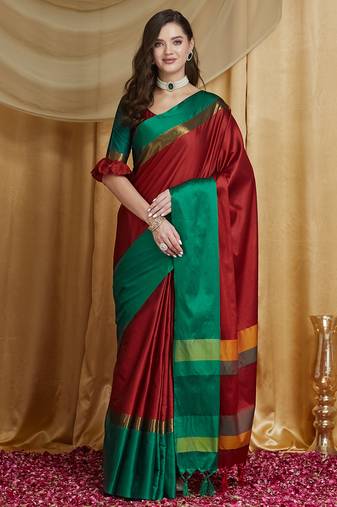 Riva enterprise women's cotton silk solid print saree with blouse