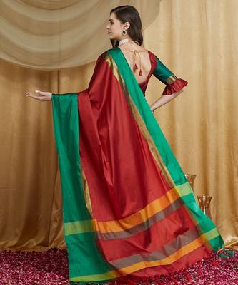 Riva enterprise women's cotton silk solid print saree with blouse 2