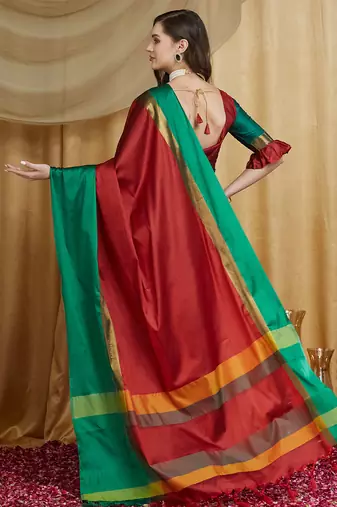 Riva enterprise women's cotton silk solid print saree with blouse