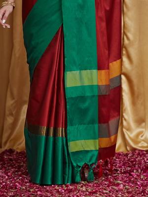 Riva enterprise women's cotton silk solid print saree with blouse 4