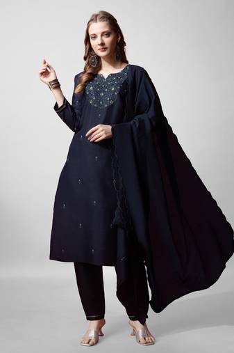  Women's Cotton Blend Floral Straight Printed Kurta Pant With Dupatta | kurta sets for woman