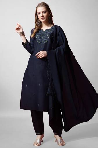  Women's Cotton Blend Floral Straight Printed Kurta Pant With Dupatta | kurta sets for woman