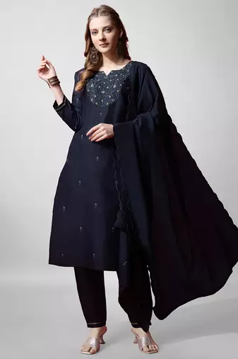  Women's Cotton Blend Floral Straight Printed Kurta Pant With Dupatta | kurta sets for woman