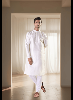 Cream silk kurta churidar sets 1