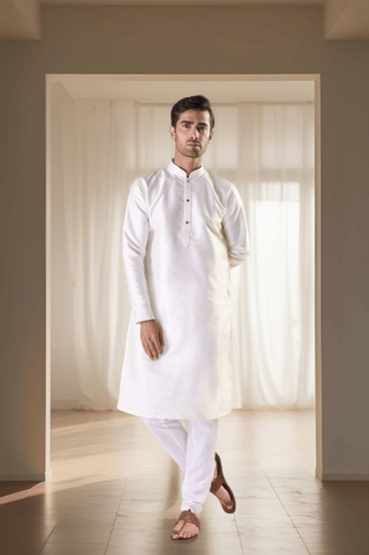 Cream silk kurta churidar sets