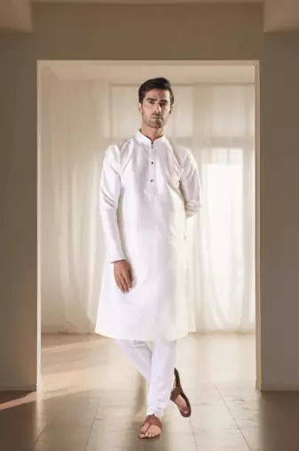 Cream silk kurta churidar sets