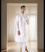 Cream silk kurta churidar sets