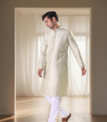 Fawn silk kurta with churidar traditional ethnic wear